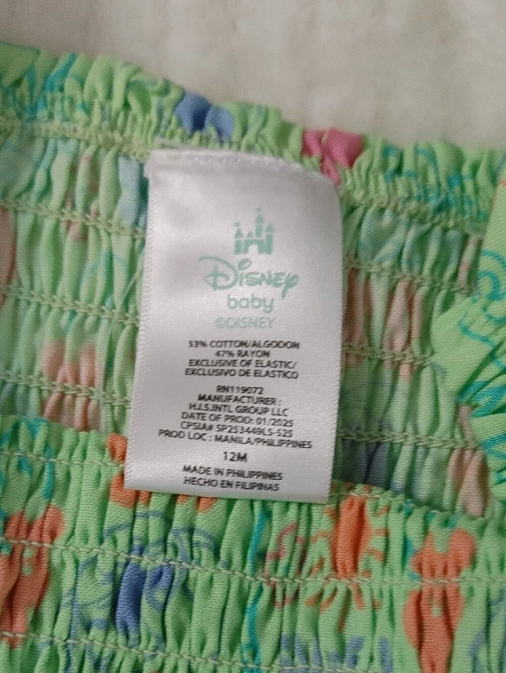 3PC Disney Baby Pastel Green Pink Blue Smocked set